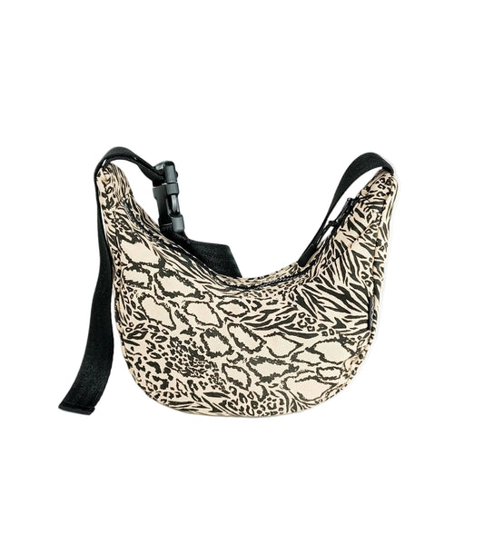 Beige schwarze Crossbody Bag mit Animalprint  aus Denim, handgemachtes Upcycling-Unikat von Wallawalla Berlin