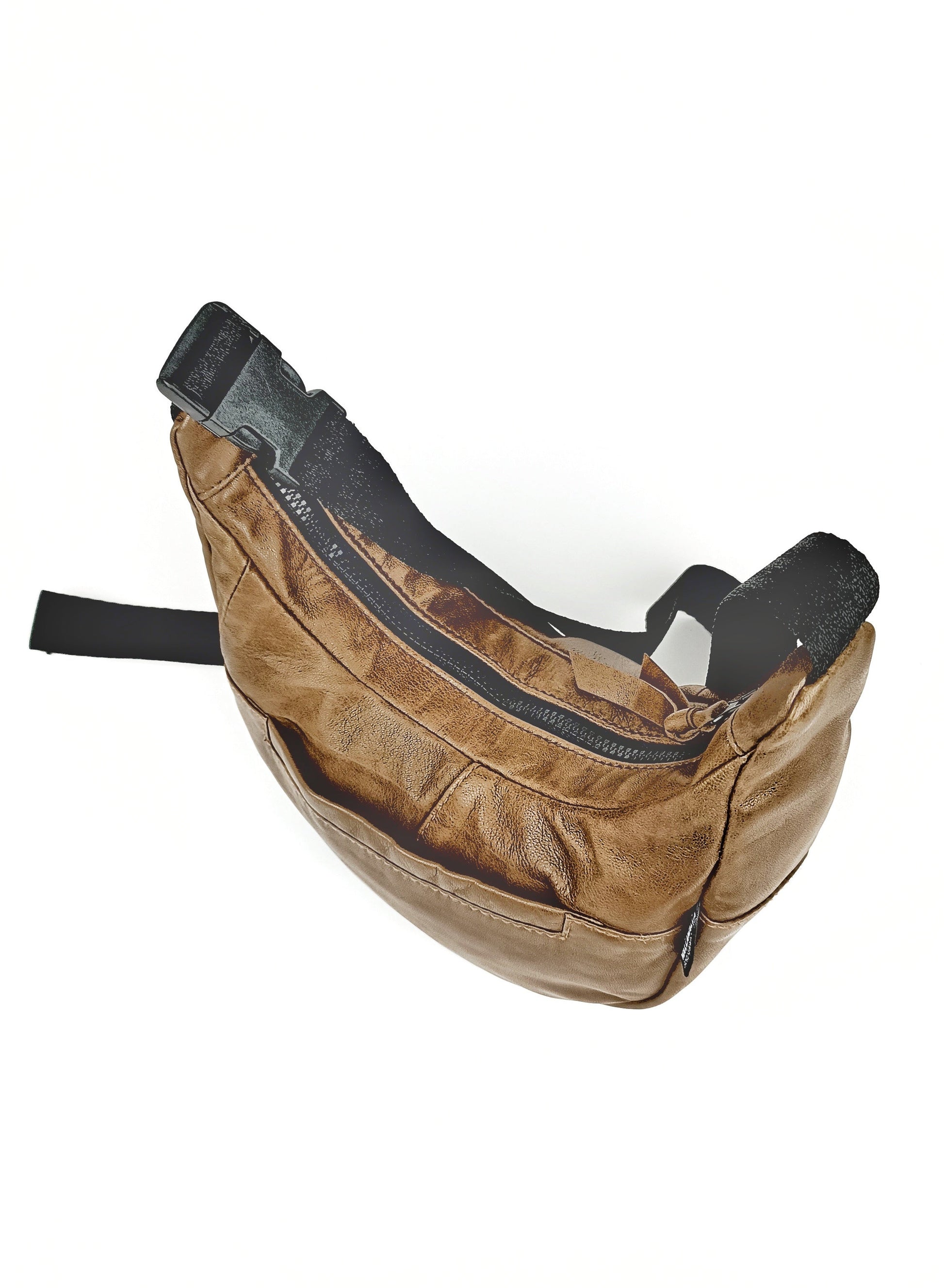 Draufsicht braune Crossbody Bag aus Glattleder, handgemachtes Upcycling-Unikat von Wallawalla Berlin