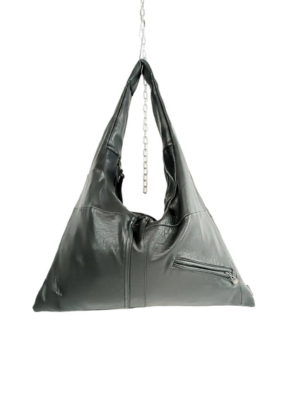 Schwarze Shopper Bag in XL aus Leder, handgemachtes Upcycling-Unikat von Wallawalla Berlin
