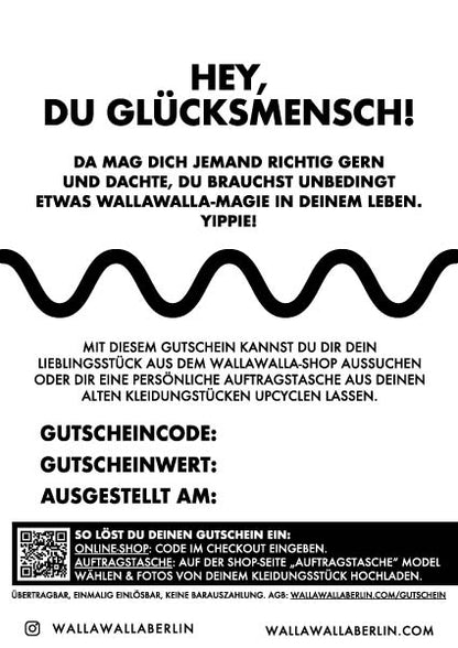 wallawalla Geschenkgutschein – nachhaltiges Upcycling-Geschenk als hochwertige Karte zum Verschenken