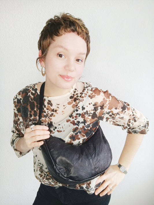 Leder Crossbodybag, Schultertasche "Emmeline", Upcycling, Einzelstück, schwarz , vintage, Y2K